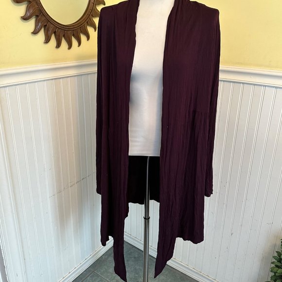 Kische Sweaters - Kische 1X plus size open front shacket cardigan long maroon